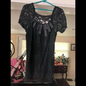 Black lace with ribbon and rhinestone dress top